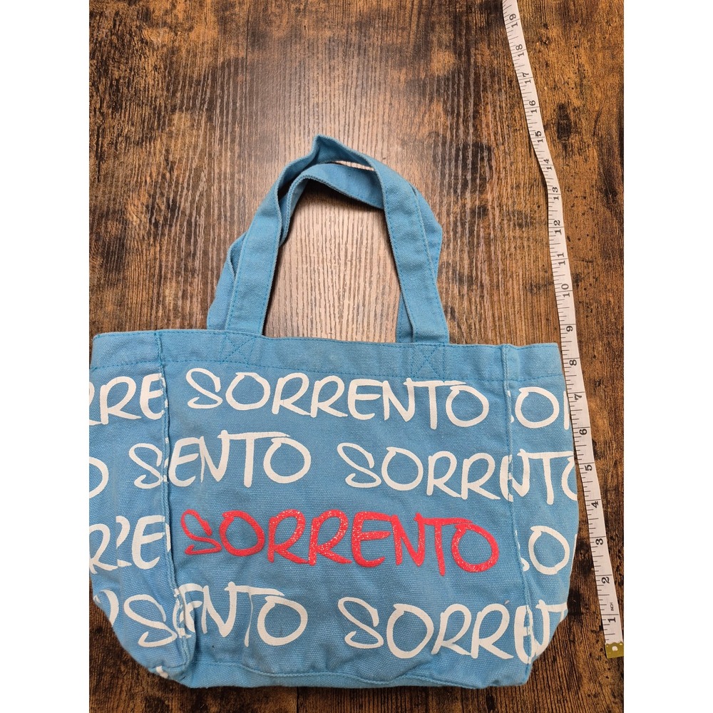 Robin Ruth Sorrento Italy Canvas Tote Bag Blue Red Glitter Typography Handbag